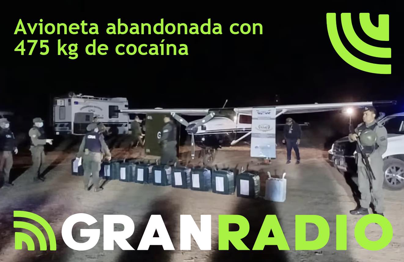 Avioneta abandonada con 475 kg de cocaína